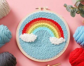 DIY Punch Needle Kits - Beginner Punch Needle Embroidery Starter Kit with Adjustable Punch Needle Rainbow