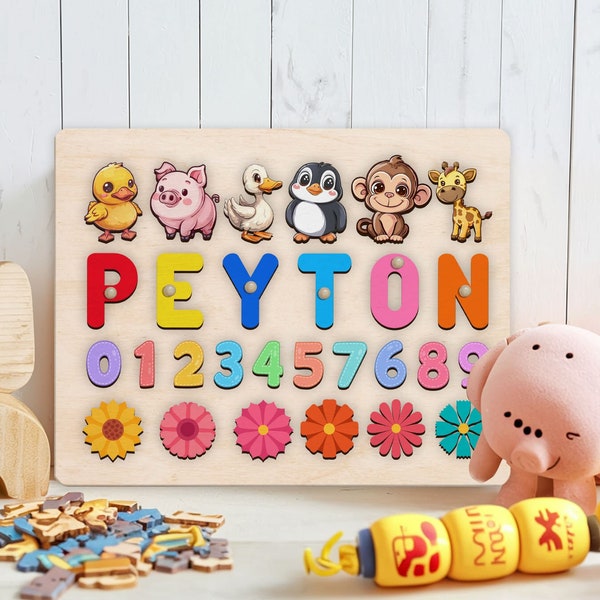 Custom Name Puzzle Animals, Personalized Busy Board Wooden, Puzzle Wooden Toys, Wooden Montessori Toys For Kids, Development Busy Board