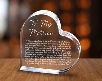 Customized To My Mother, Personalized Heart Shaped Acrylic Plaque Mother's Day Gift, Gift for Grandma, Keepsake Gift, Best Gift to Daughter