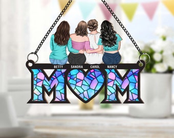 Personalized Suncatcher Ornament, Mother & Daughter Suncatcher, Mother's Day Gift, Custom Family Name Suncatcher, Window Hanging Home Decor