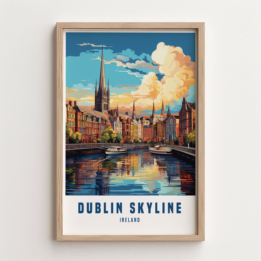 Vintage Dublin Skyline Travel Posters Wall Art Print Framed Etsy