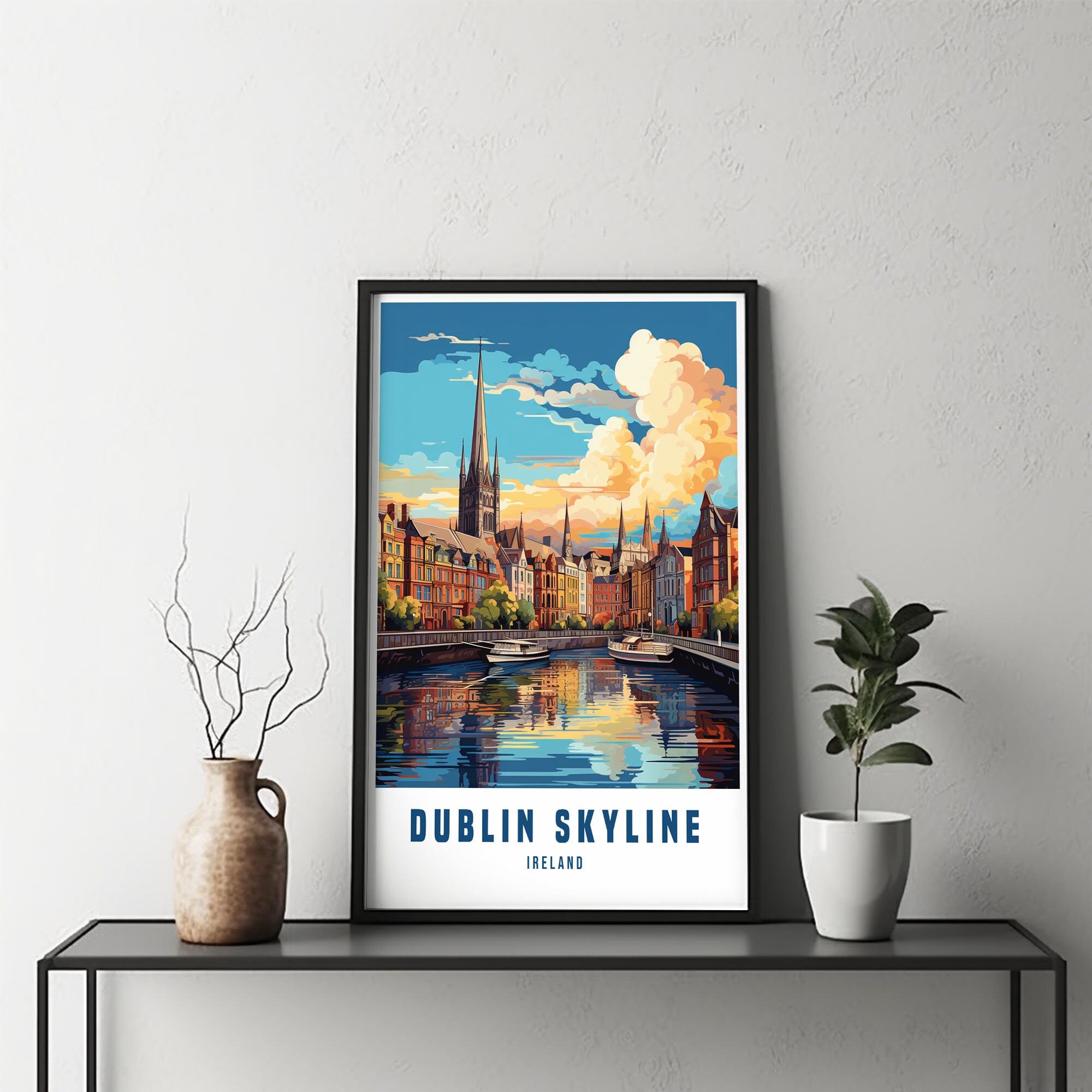 Vintage Dublin Skyline Travel Posters Wall Art Print Framed Etsy