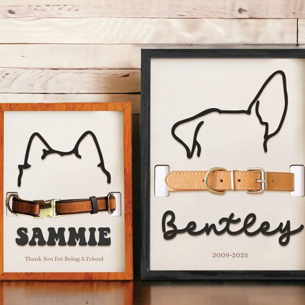 Personalized Loss of Pet Gift, Memorial Pet Collar Holder, Dog Ear Framed Art, Custom Pet Name Sign, Memorial Frame Gift for Pet Lovers