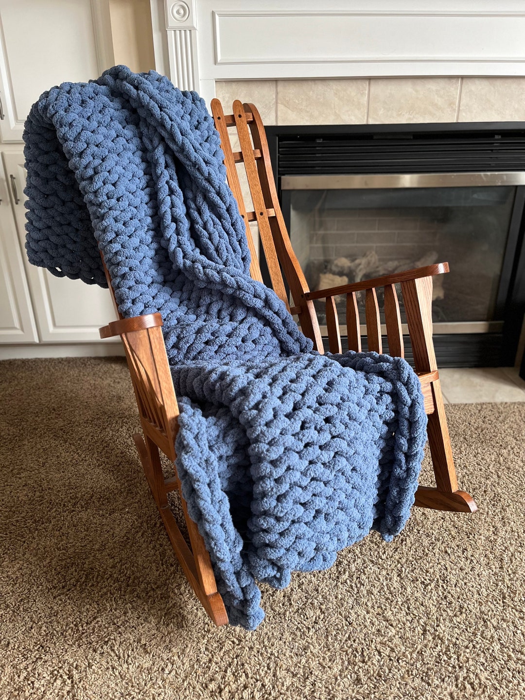 Chunky Knit Blanket, Thick Yarn Blanket, Hand Knit Blanket, Chunky Knit