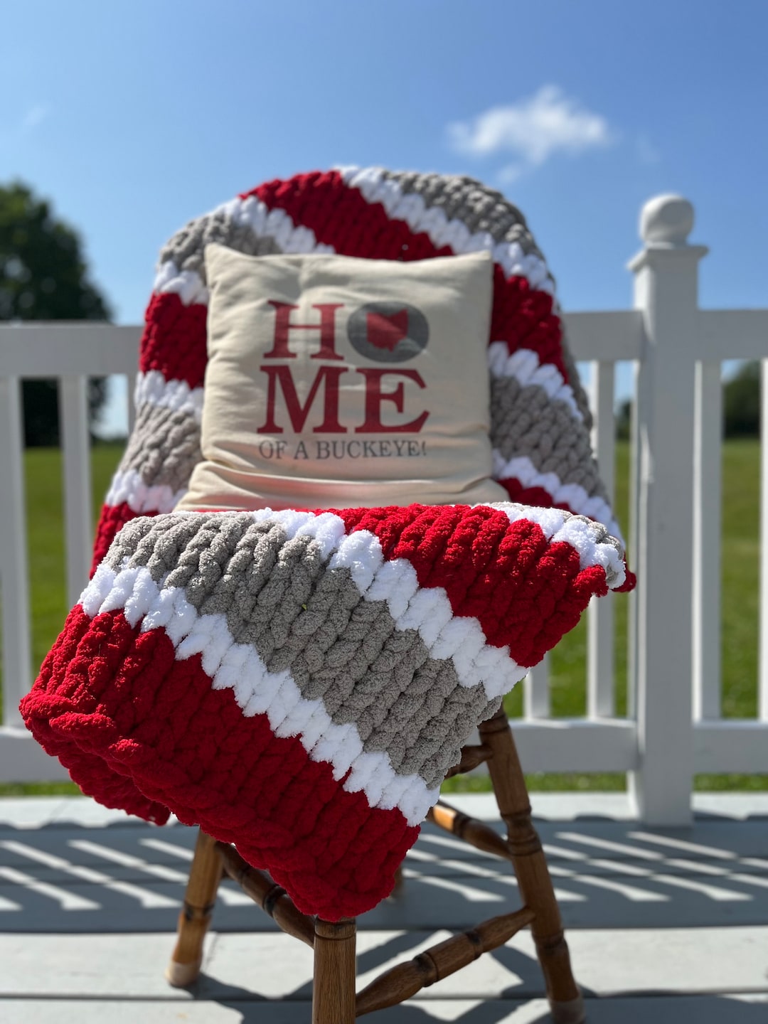 Chunky Knit Blanket, Ohio Blanket, Hand Knit Blanket, Chunky Knit Throw