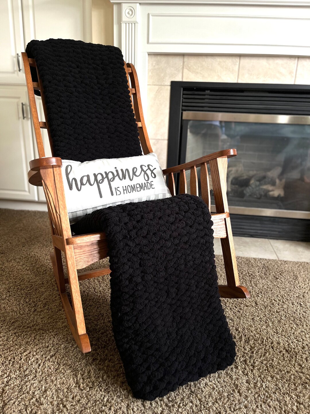 Chunky Knit Blanket, Fall Home Decor, Thick Yarn Blanket, Handmade