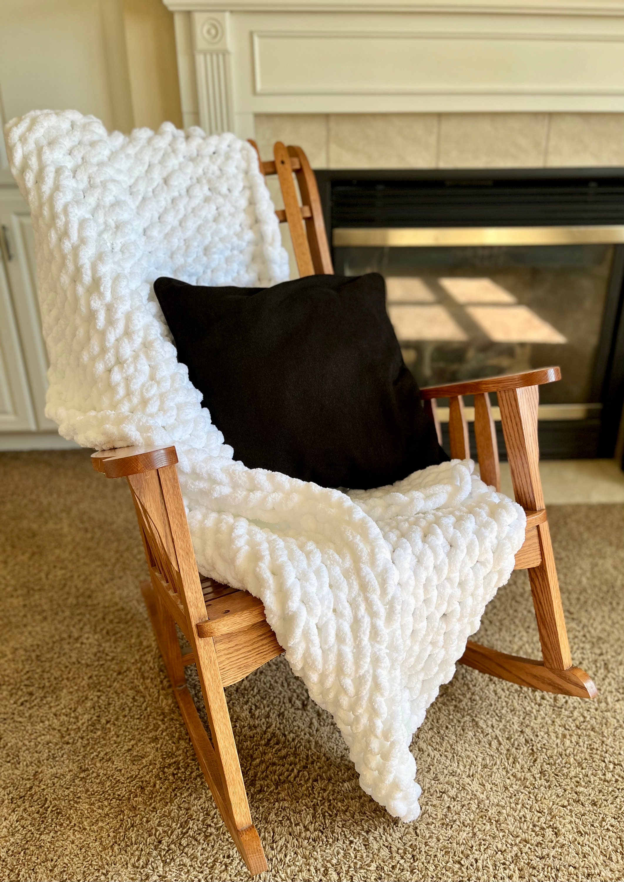 Chunky Knit Blanket, Thick Yarn Blanket, Hand Knit Blanket, Chunky Knit