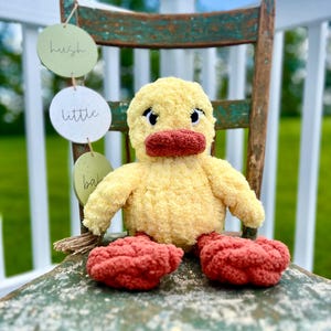 Delaney Duck, Hand Knit Plushie, Hand Knit Duck,Handmade Plushie, Hand Knit Stuffed Animal, Unique Handmade Gift, Birthday Gift, Fluffy Duck