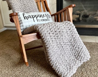 Handmade Chunky Knit Chenille Blanket: Soft Cozy Throw (50x75)