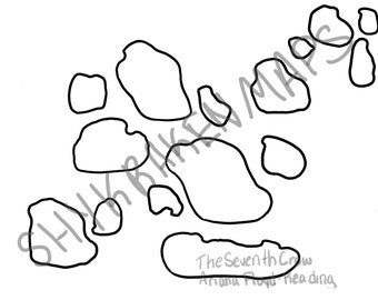 May include: A black and white illustration featuring a collection of irregularly shaped cloud-like forms. The text "SHYRAKEN MAPS" is visible, along with "The Seventh Crow" and "Ariana Floyd reading".