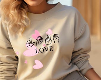 ASL LOVE Unisex Sweatshirt, Sign Language Fleece Crewneck