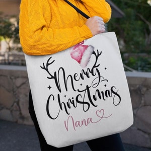 Merry Christmas Nana Adjustable Tote Bag - Custom Shoulder Travel Bag, Pet Portrait, Cute Tote Bag ,Gift for Mom,Gift for Her