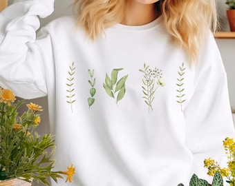 Botanical Sweatshirt, Vintage Floral Print, Nature Lover Gift