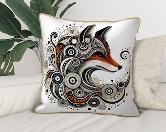 Gobelin Fox Tapestry Pillow Cover, Velvet Border, Animal Accent