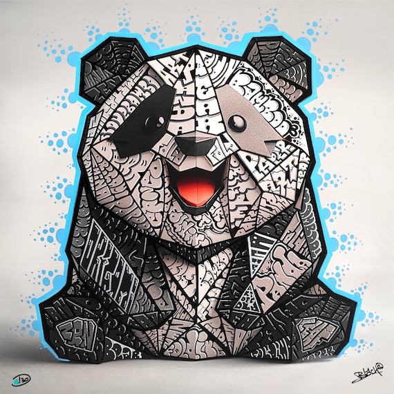 Panda Origami Graffiti Blue Bubble Art By Blach®