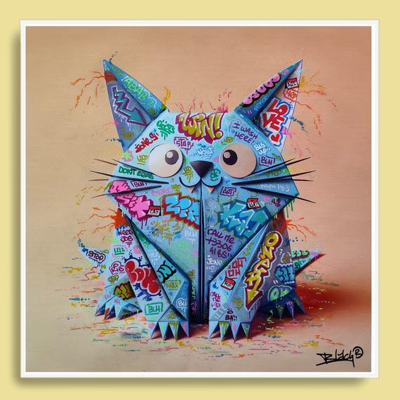 Blue Cat Oner Origami Graffiti Art By Blach®