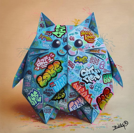 Blue Cat Men Origami Graffiti Art By Blach®