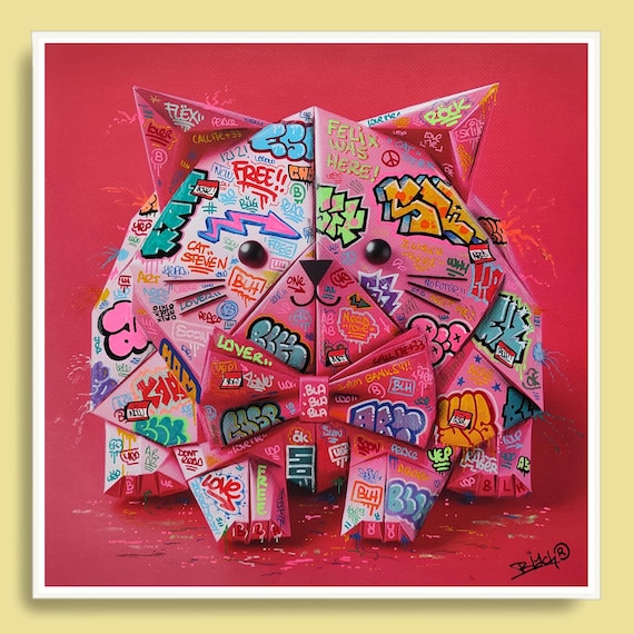 Pink Cat Origami Graffiti Art By Blach®