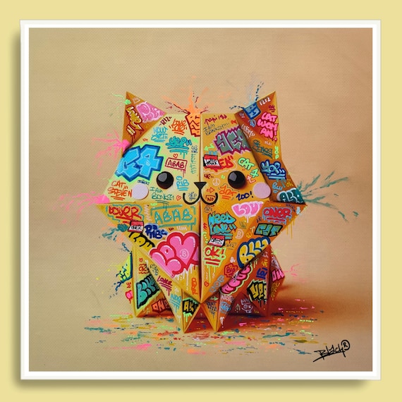 Yellow Cat Origami Graffiti Art By Blach®