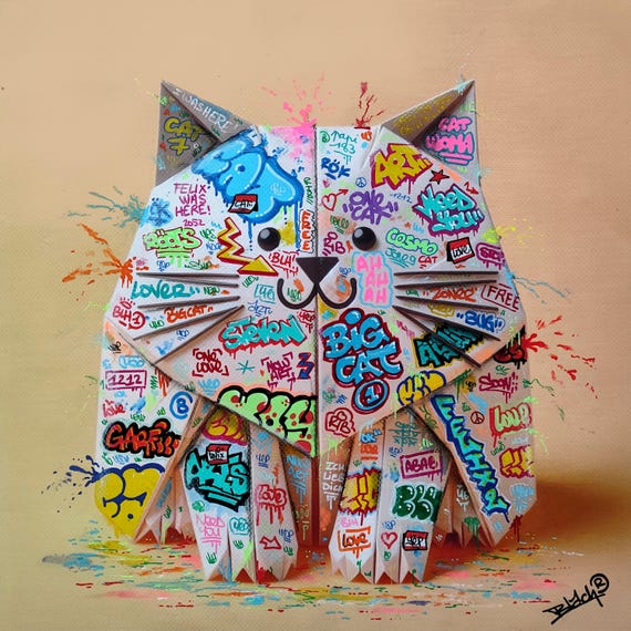White Cat Origami Graffiti Art By Blach®