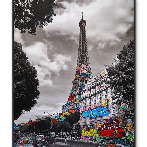 Paris Tour eiffel 2CV graffiti vandal streetart. POSTER , Toile XXL, STICKER  !