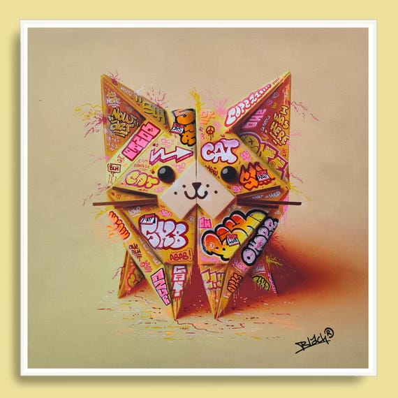 Yellow Cat Women Origami Graffiti Art By Blach®