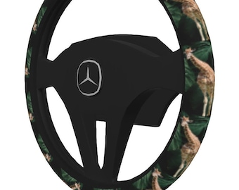 Tall Giraffe with Greenery Printed Steering Wheel Cover