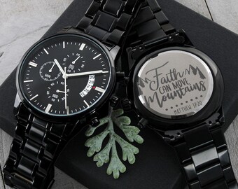 Faith Can Move Mountains Engraved Black Watch