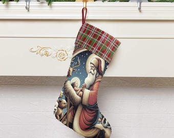 Santa with Baby Jesus Sequin Christmas Stocking (Made in USA)