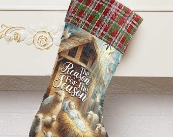 Baby Jesus Reason for the Season Sequin Christmas Stocking (Made in USA)