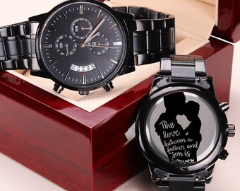 The Love Between Father & Son is Forever Engraved Black Chronograph Watch