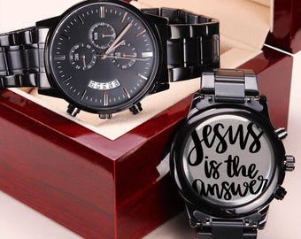 Jesus is the Answer Engraved Chronograph Black Watch