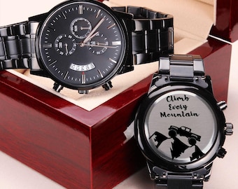 Climb Every Mountain Truck Engraved Black Chronograph Watch