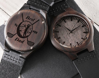 Best Dad By Par Golfer Engraved Wooden Watch