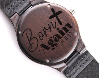 Born Again Faith Based Engraved Wooden Watch