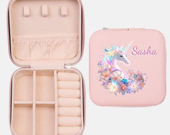 Personalized Unicorn Jewelry Travel Case: Faux Leather, Zippered