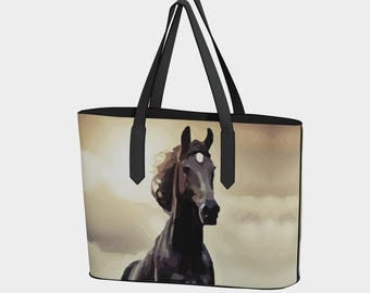 Wild Black Horse Vegan Leather Large Shoulder Bag
