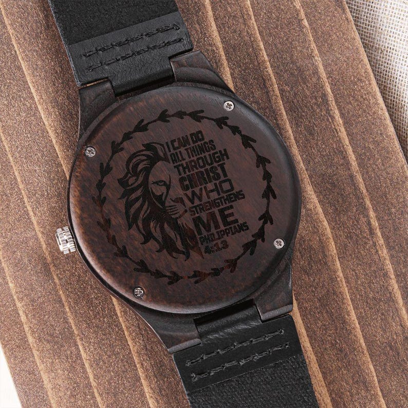 I Can Do All Things Through Christ Lion Faith Based Engraved Wooden Watch image 7