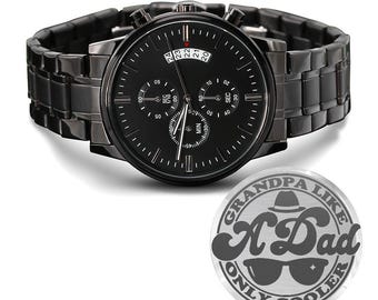 Grandpa Like a Dad Only Cooler Engraved Black Chronograph Watch