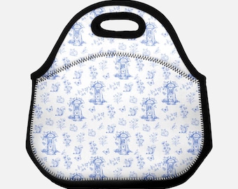 Vintage Blue Toile Door to Nature Lunch Tote