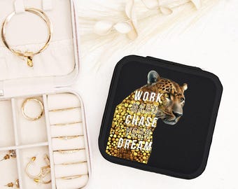 Work Hard Chase Your Dream Leopard Jewelry Travel Case
