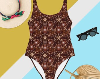 Maillot de bain une pièce marron à motif étoilé