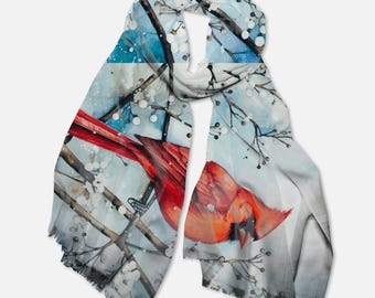 Red Birds in the Snow Pashmina Scarf