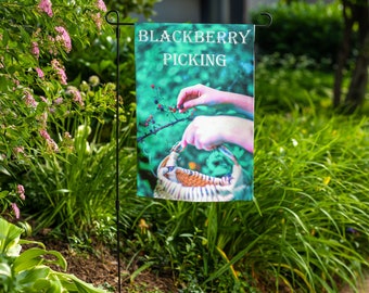 Picking Blackberries in a Country Basket Garden Flag