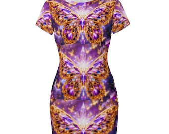 Crystal Purple Butterflies Form Fitting Mini Dress