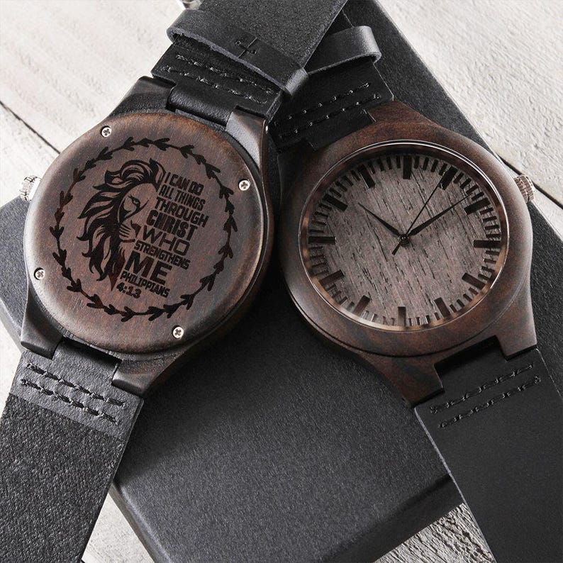 I Can Do All Things Through Christ Lion Faith Based Engraved Wooden Watch Standard
