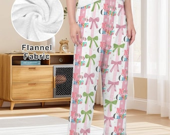 Pink Coquette Merry Christmas Women's Flannel Pajama Pants (Made in USA)