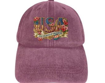 Patriotic USA 250 Years of Freedom Vintage Washed Baseball Cap