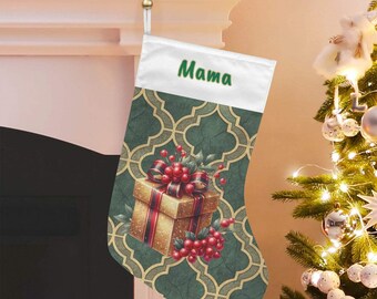 Personalizable Golden Presents on Green Christmas Stocking (Made in USA)
