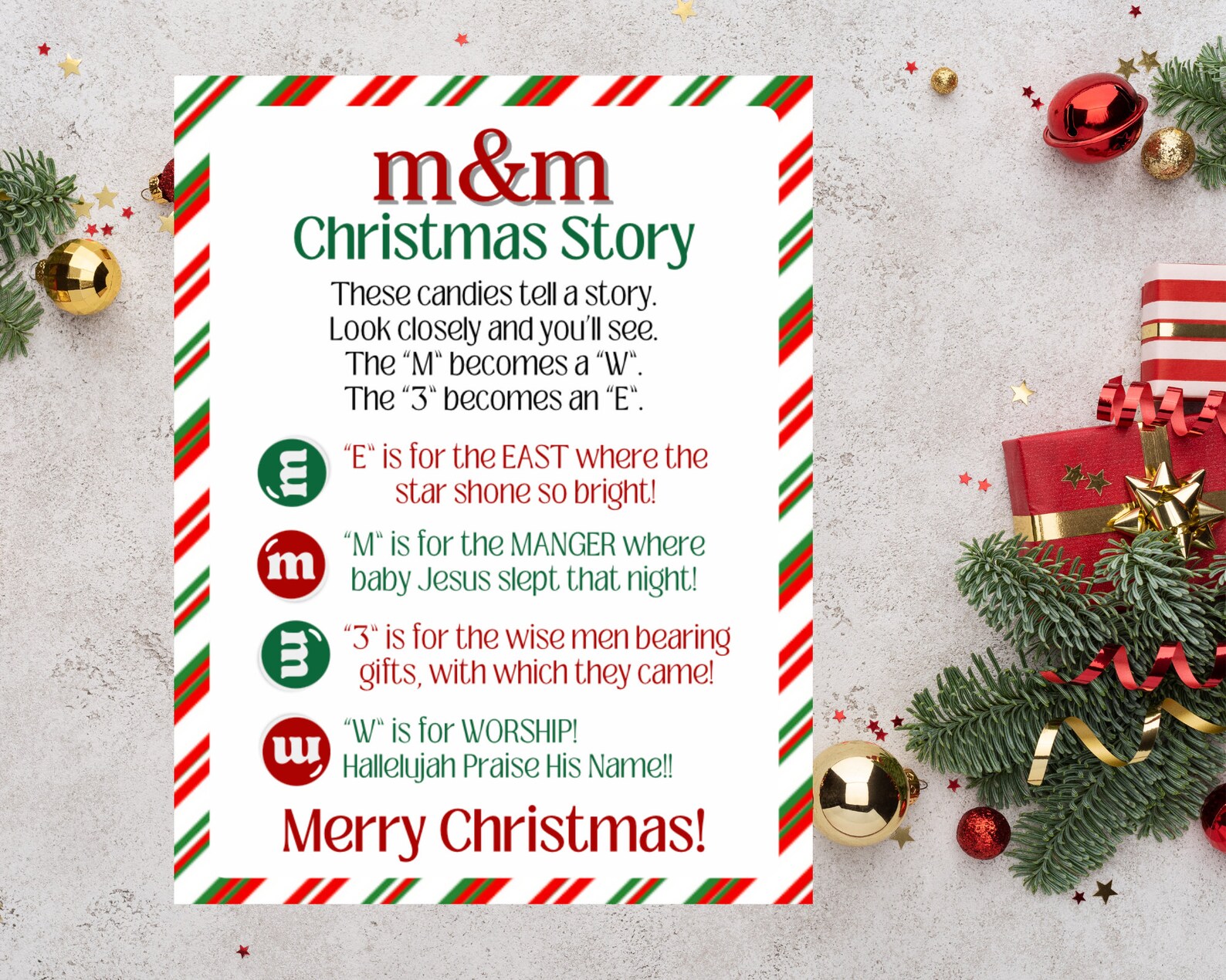 M&amp;M Christmas Story Poem Printable, Nativity Story, Jesus Birth ...